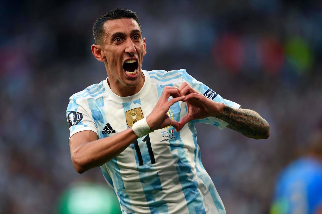 Imagen de archivo del extremo Ángel Di María, cuya retirada de la selección de Argentina se sigue como una cuenta regresiva desde que anticipó que la hará efectiva tras fin de la Copa América de Estados Unidos. EFE/EPA/Daniel Hambury