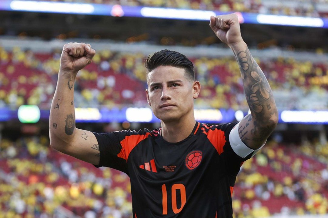 El centrocampista colombiano James Rodríguez en la Copa América 2024. EFE/EPA/JUAN G. MABANGLO